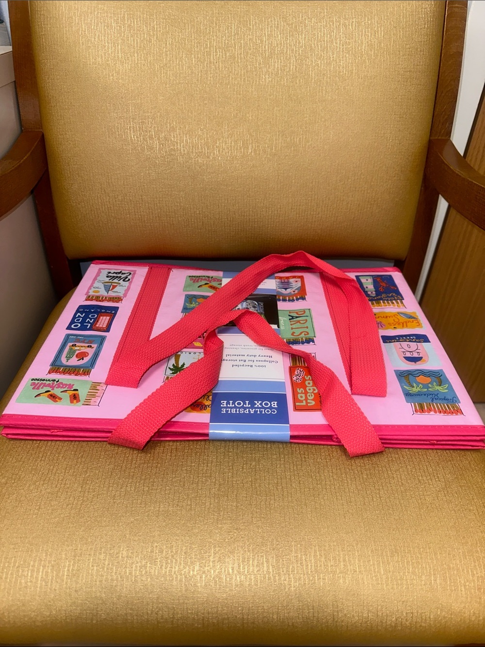 Travel Matches Pink Multi Around the World Collapsible BOX TOTE Heavy Duty 55lb - Picture 8 of 10